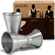 Double Jigger Set by Barvivo - Measure Liquor with Confidence Like a Professional Bartender - These Stainless Steel Cocktail Jiggers Holds 0.5oz / 1oz - The Perfect Addition to Your Home Bar Tools.