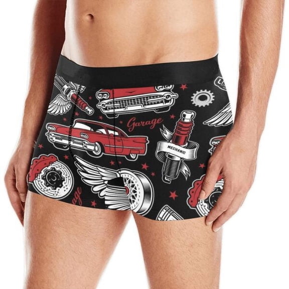Mens Boxer Briefs - Men's Boxer Shorts - Red Hotrod - XS