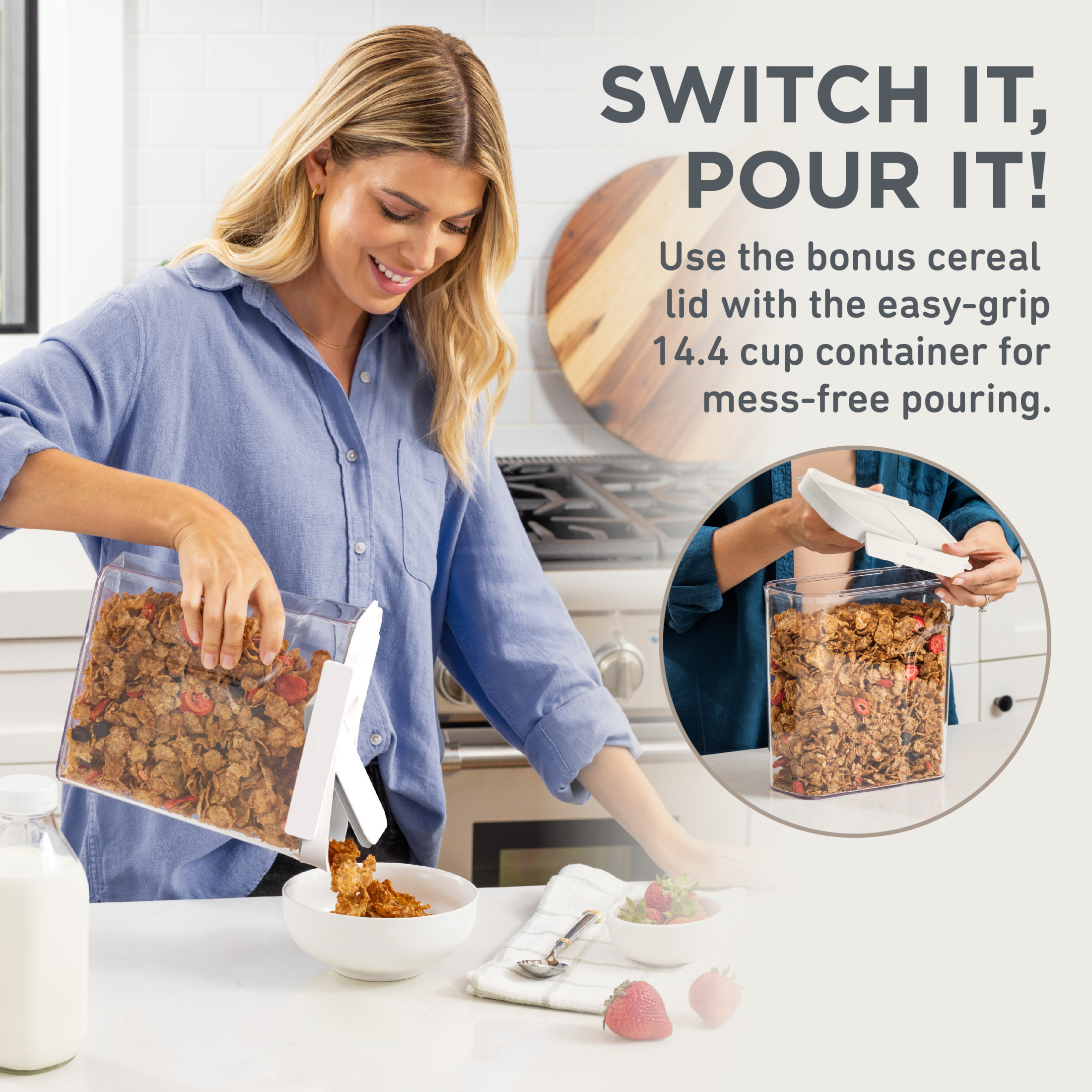 Bentgo Pantry - 22-Piece Airtight Food Storage Containers, Clear and Stackable Kitchen and Pantry Organization Set, Locking Lids for Freshness, Bonus Cereal Lid & Scoop, BPA-Free Plastic (Snow)