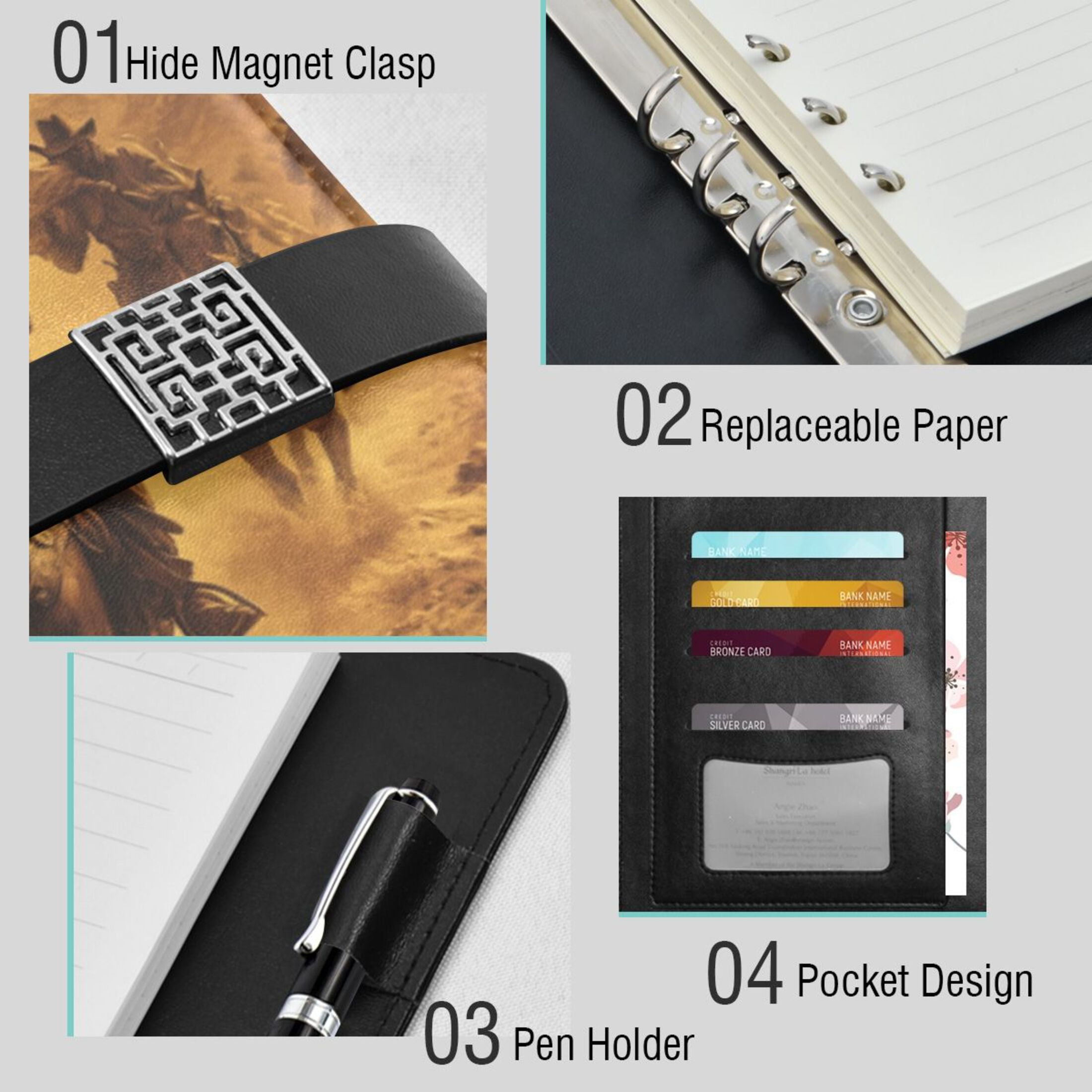 Leather Planner Leather Notebook Notebook Journal Binder Design Pen Pocket Design Convenient for Storage Riding Cowboys