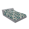thumbnail image 2 of Leaves Greenery Fitted Sheet & Pillow Sham Set, Simple Design Leafy Pattern with Polka Dots Ornaments Fall Art, Decorative Printed 3 Piece Bedding Decor, Full, Petrol Blue Pale Khaki, by Ambesonne, 2 of 2