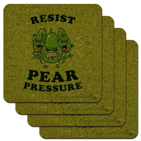 

Resist Pear Pressure Peer Funny Humor Low Profile Novelty Cork Coaster Set