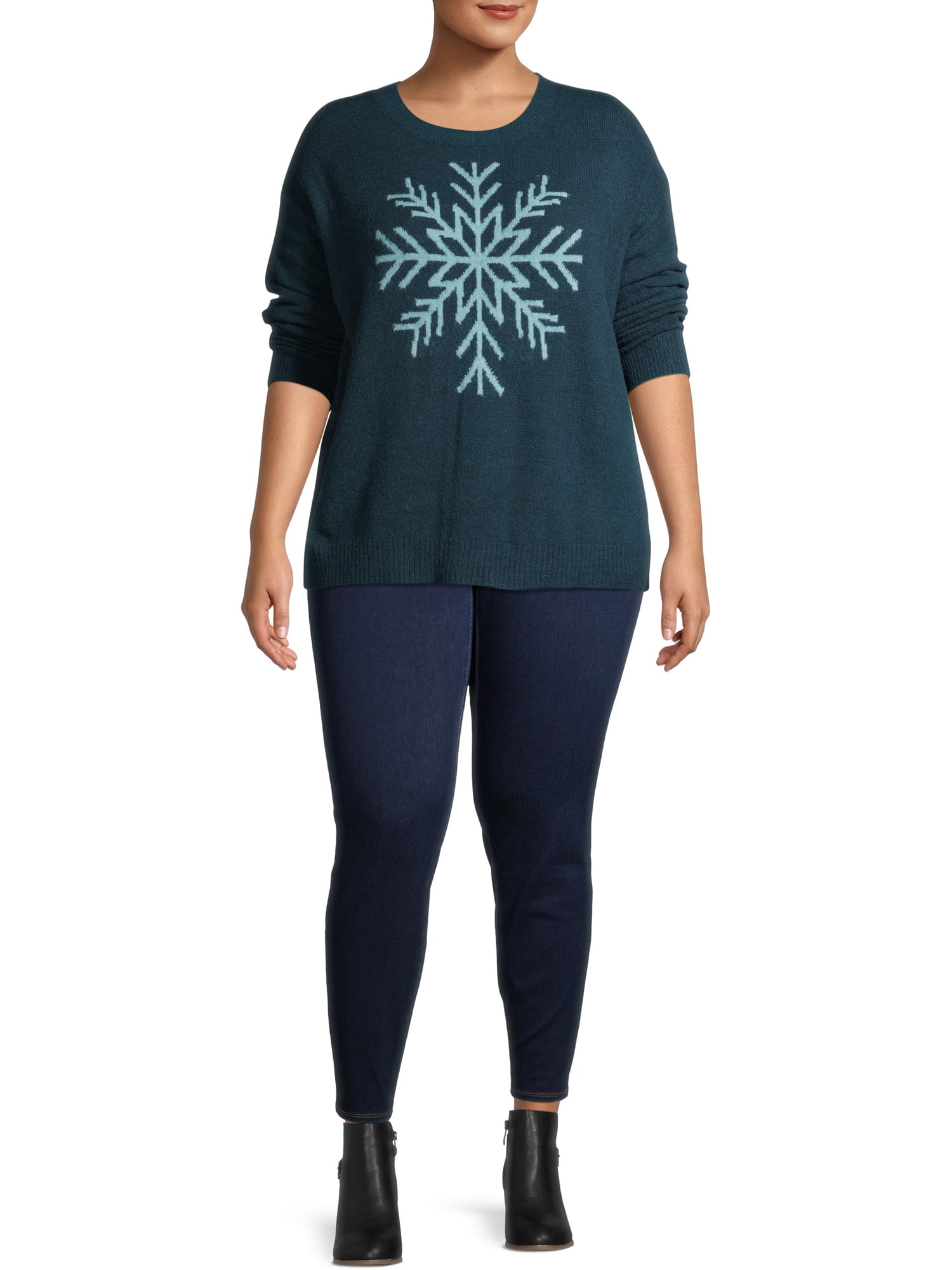 Heart N' Crush Women's Plus Size Snowflake Stitch Pullover Sweater