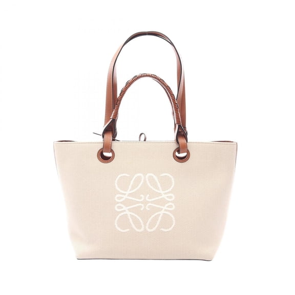 Pre-Owned LOEWE Anagram 2-Way Tote Bag/Handbag, Canvas and Leather, Women's, Beige/Brown,...