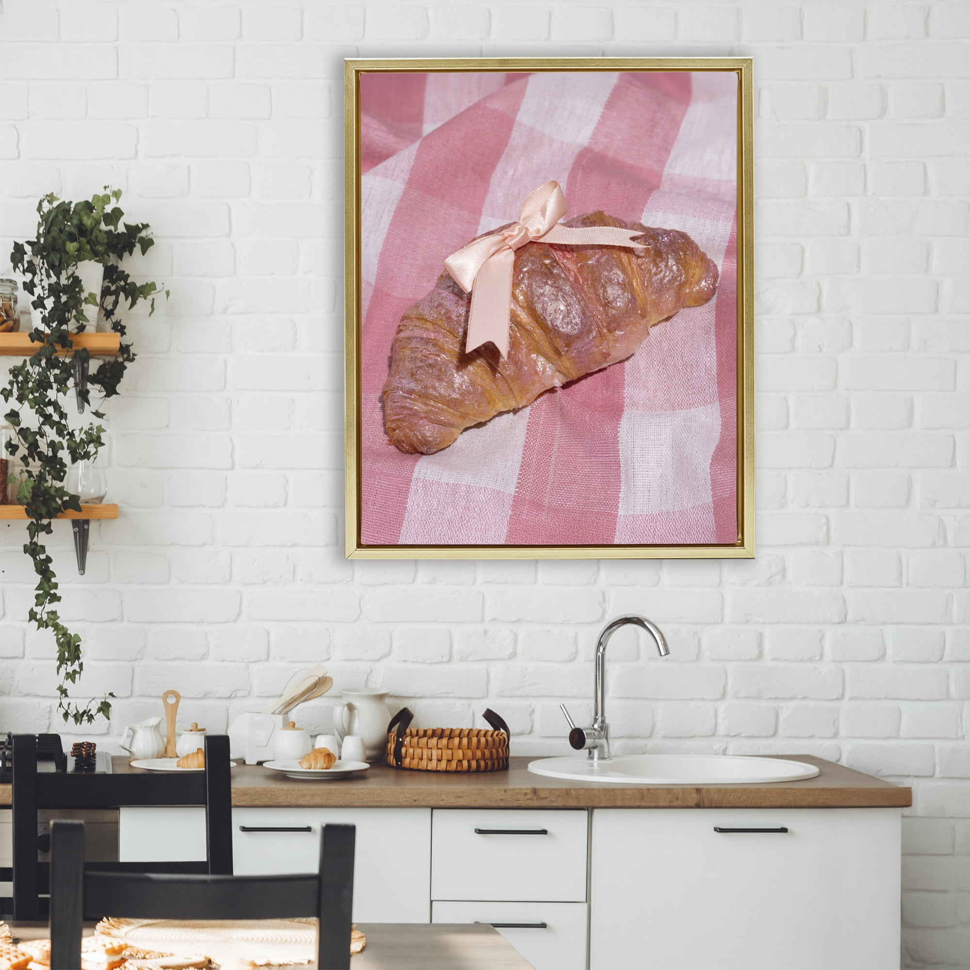 Stupell Industries Glam Ribbon Croissant Gold Framed Floater Canvas Wall Art, design by LISH Creative