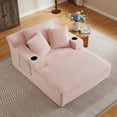 thumbnail image 3 of Leumius Oversized Chaise Lounge Chair Indoor,Cloud Plush Corduroy Upholstered Sofa Bed with Cupholders,Deep Seat Boneless Sofa with Pillows for Living Room Bedroom, No Assembly Required,Pink, 3 of 9