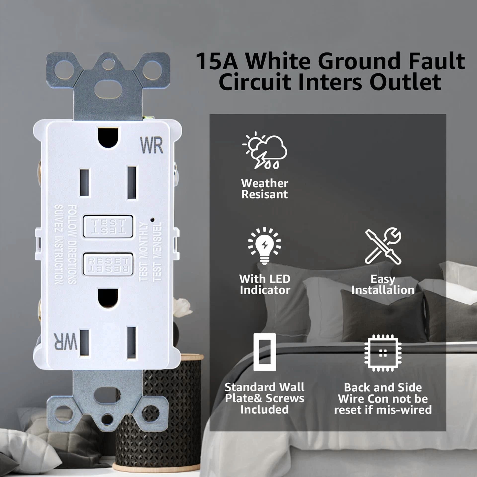 FLINT - 15Amp Gfci Outlet Duplex Receptacle Tamper-Resistant Weather-Resistant Slim 125V