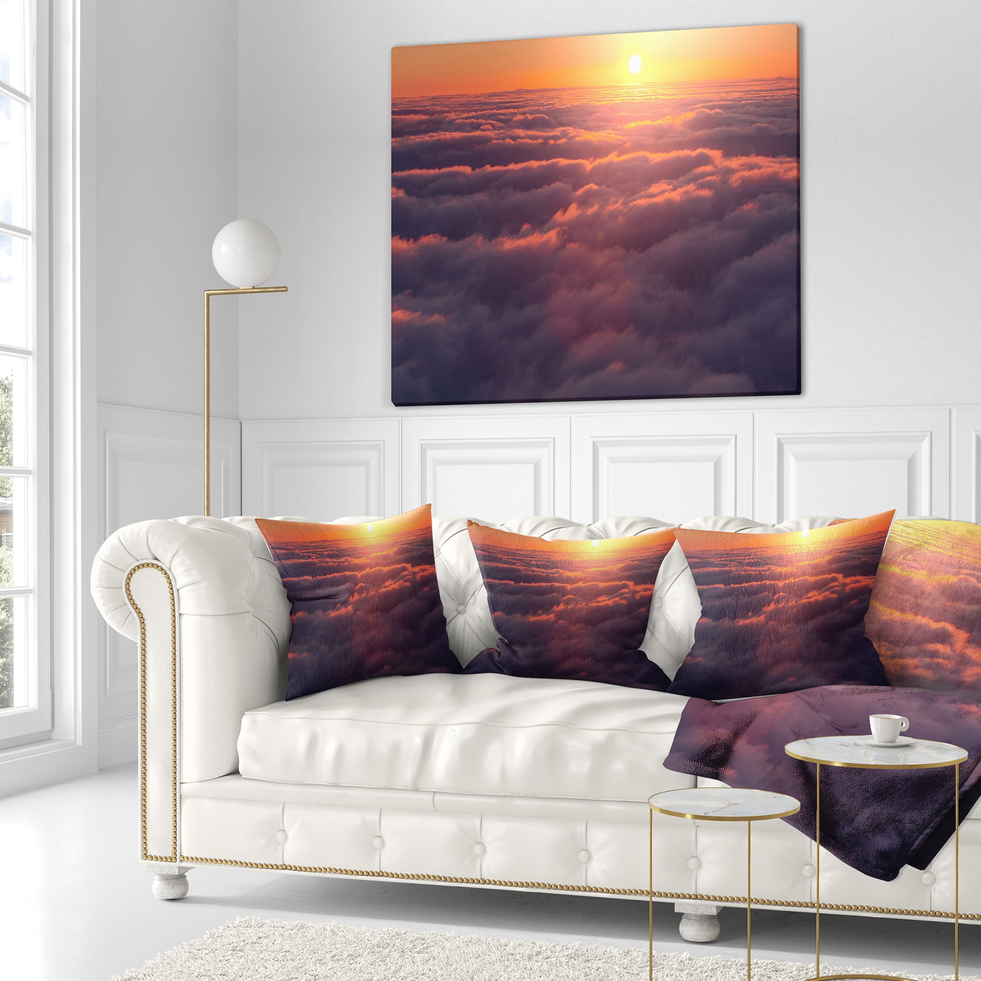 Designart Amazing Sunset View over Clouds - Landscape Printed Throw Pillow - 18x18