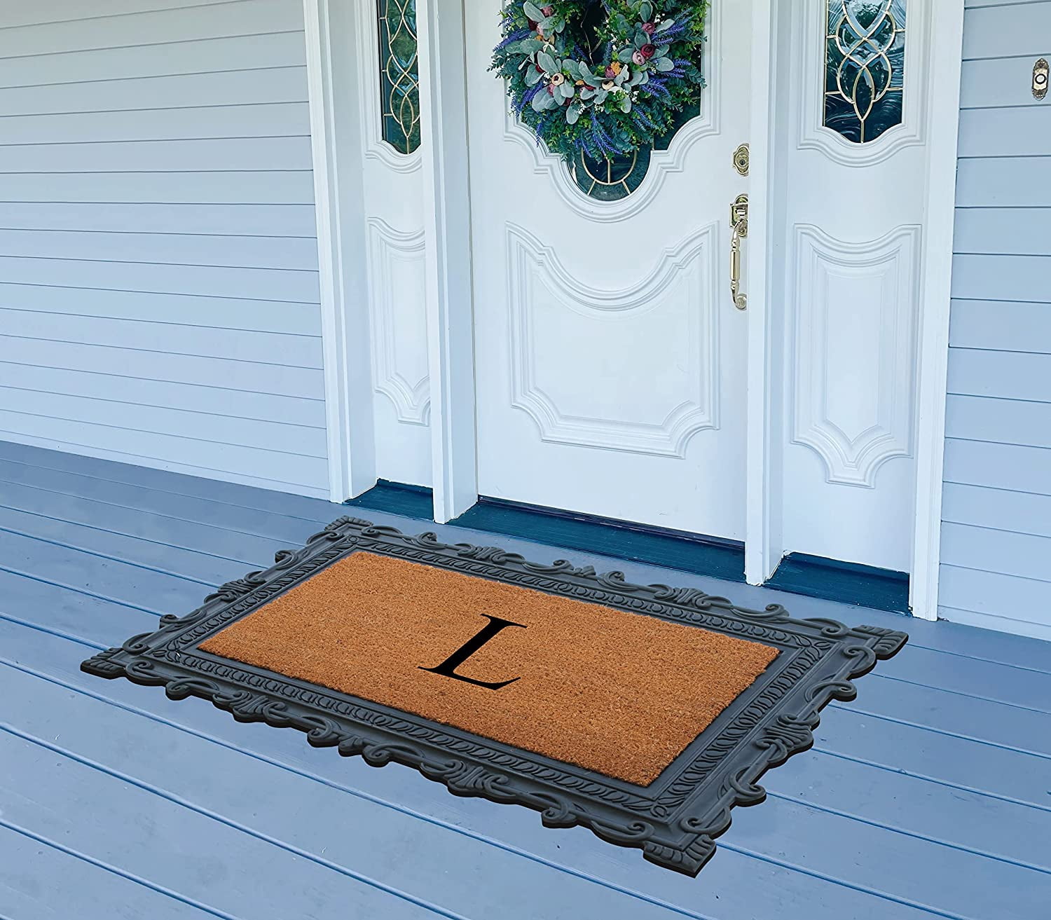 A1HC Natural Rubber & Coir 24x36 Monogrammed Doormat For Front Door, Anti-Shed Treated Durable Doormat for Outdoor Entrance, Heavy Duty, Low Profile, Easy to Clean, Long Lasting Front Porch Entry Rug