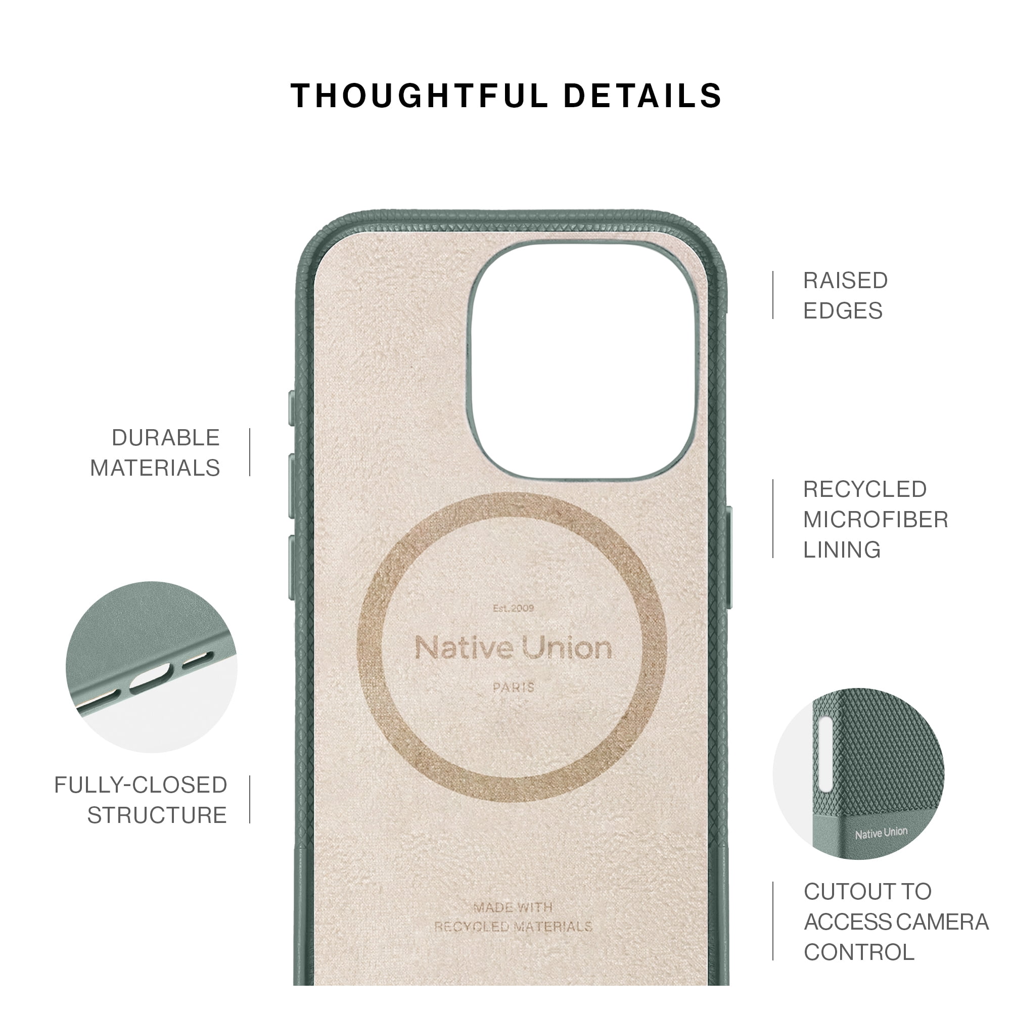 Native Union (Re)Classic Case 3.0 – 6ft Drop Protection – Compatible with iPhone 16 (Slate Green)