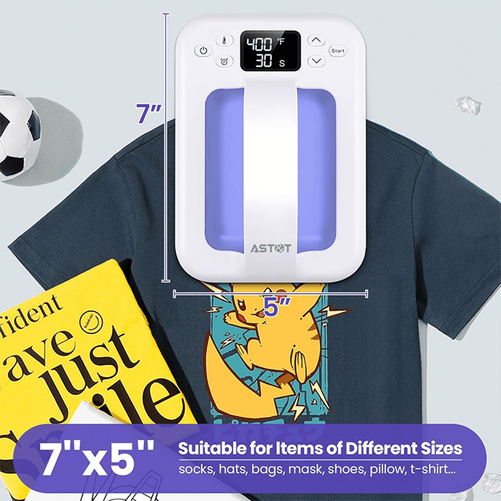 AST&T Heat Press Machine 7"x4.8" Lavender Purple, Portable Digital Easy Press for DIY T-Shirts, HTV Vinyl & Sublimation