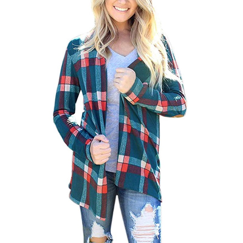 Women's Plaid Print Long Sleeve Elbow 