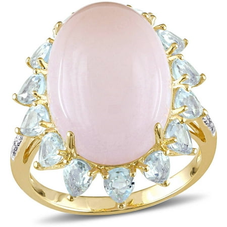 Tangelo 14-2/5 Carat T.G.W. Blue Topaz and Rose Quartz with Diamond-Accent Yellow Rhodium-Plated Sterling Silver Cocktail Ring