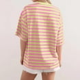 thumbnail image 4 of Women Home Casual Striped Pattern Round Neck Short Sleeved Pullover Color Block T Shirt Top, 4 of 5