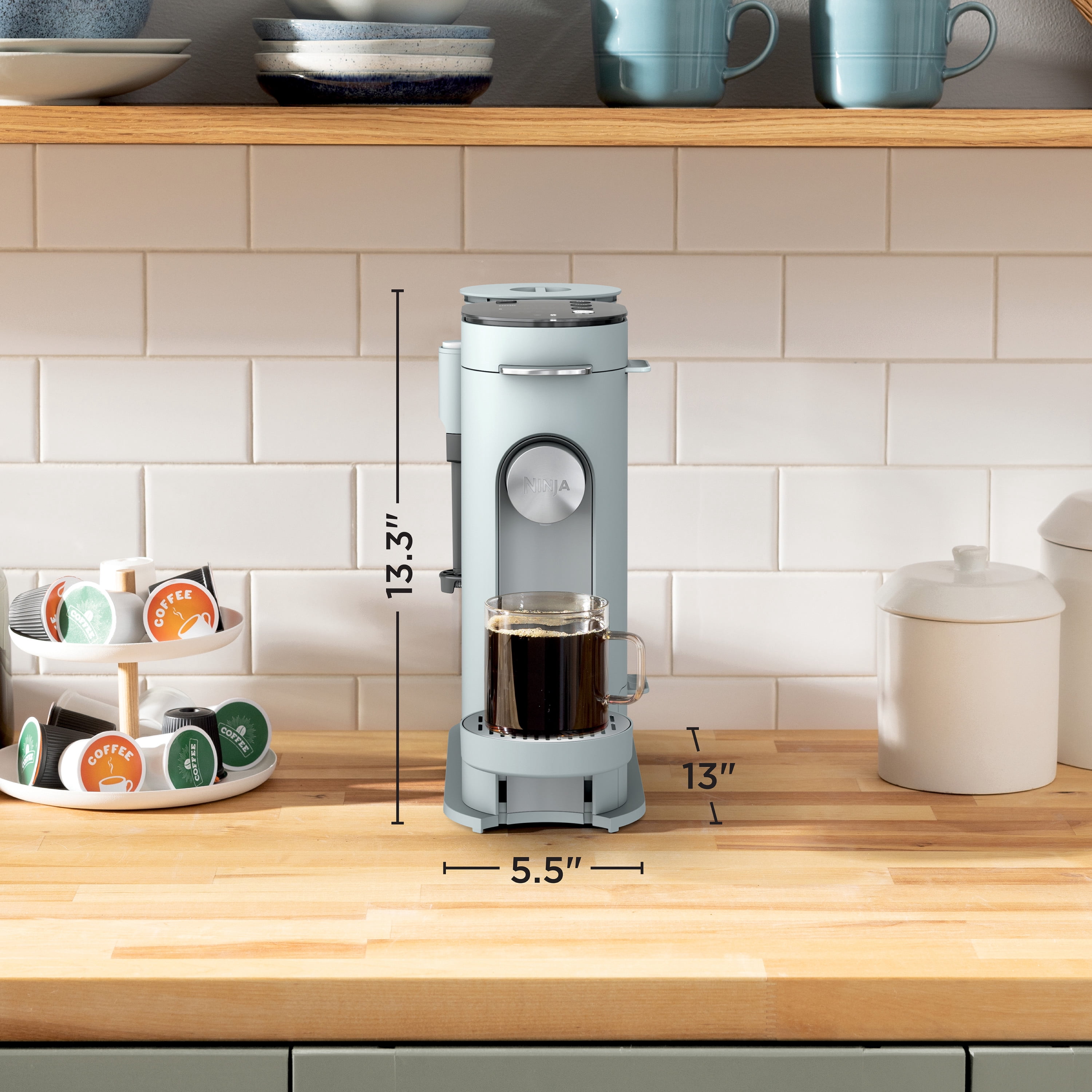 Ninja Pods & Grounds Specialty Single-Serve Coffee Maker, K-Cup Pod Compatible, Built-In Milk Frother, PB051GB, Glacier Blue