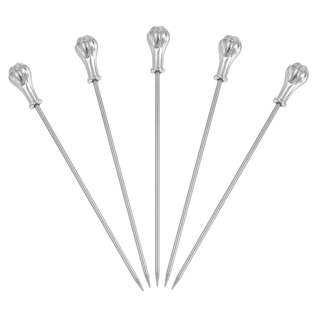 Uxcell 5 Pcs Palillos de Cóctel de Acero Inoxidable, 4.5 Pulgadas, Reutilizables para Bebidas, Plata