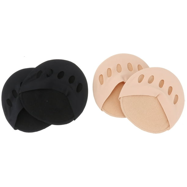 2 pares de medias plantillas invisibles para el antepié, calcetines de cinco dedos y almohadillas de soporte para el antepié (negro y color piel)