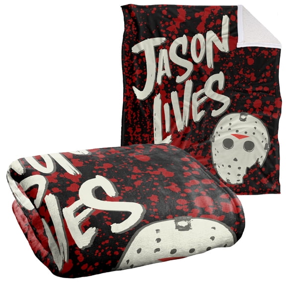 Friday The 13th Blanket, 50"x60", Jason Lives, Silky Touch Sherpa Back Super Soft Throw