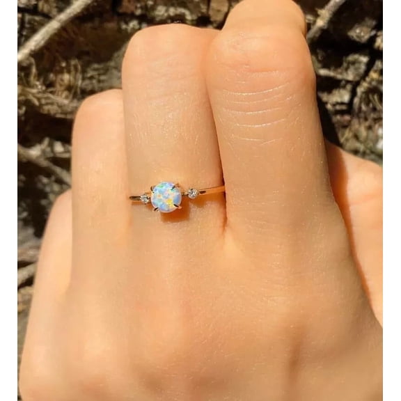 1Ct Round Cut Simulated Fire Opal Women's Ring 14K Yellow Gold Plated - 5