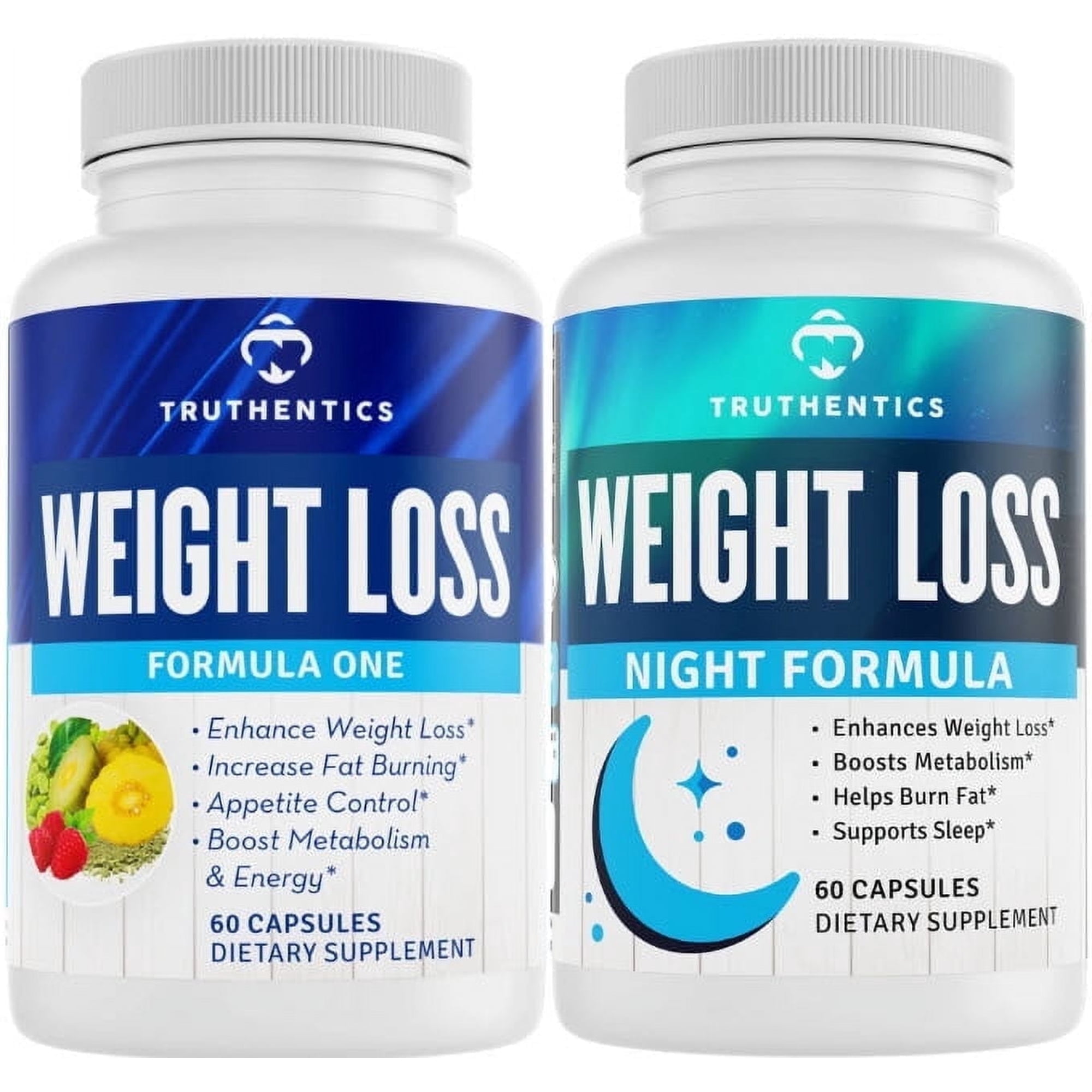 Truthentics Weight Loss Supplement Bundle - Nighttime Fat Burner (60ct) & Daytime Weight Loss Formula (60ct) - Supports Metabolism, Energy & Appetite Control - 2-Step System