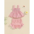 thumbnail image 5 of Musuos Newborn Baby Girls Shorts Set, 3M 6M 12M 18M Sleeveless Plaid Camisole with Elastic Waist Ruffle Shorts Summer Outfit, 5 of 10