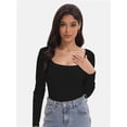 thumbnail image 3 of Women's Scoop Neck Long Sleeve Slim Fitted Casual Basic Crop Top, 3 of 6
