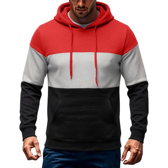 Turilly Hoodies Mens Slim Color Block Pullover Hoodie Long Sleeve Casual Daily Wear Sweatshirt