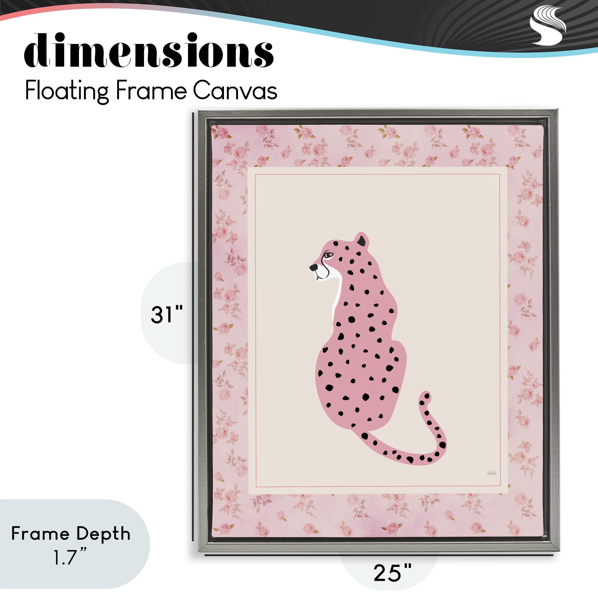 Stupell Industries Pink Sitting Cheetah with Border Gray Framed Floater Canvas Wall Art, design by Natalie Carpentieri