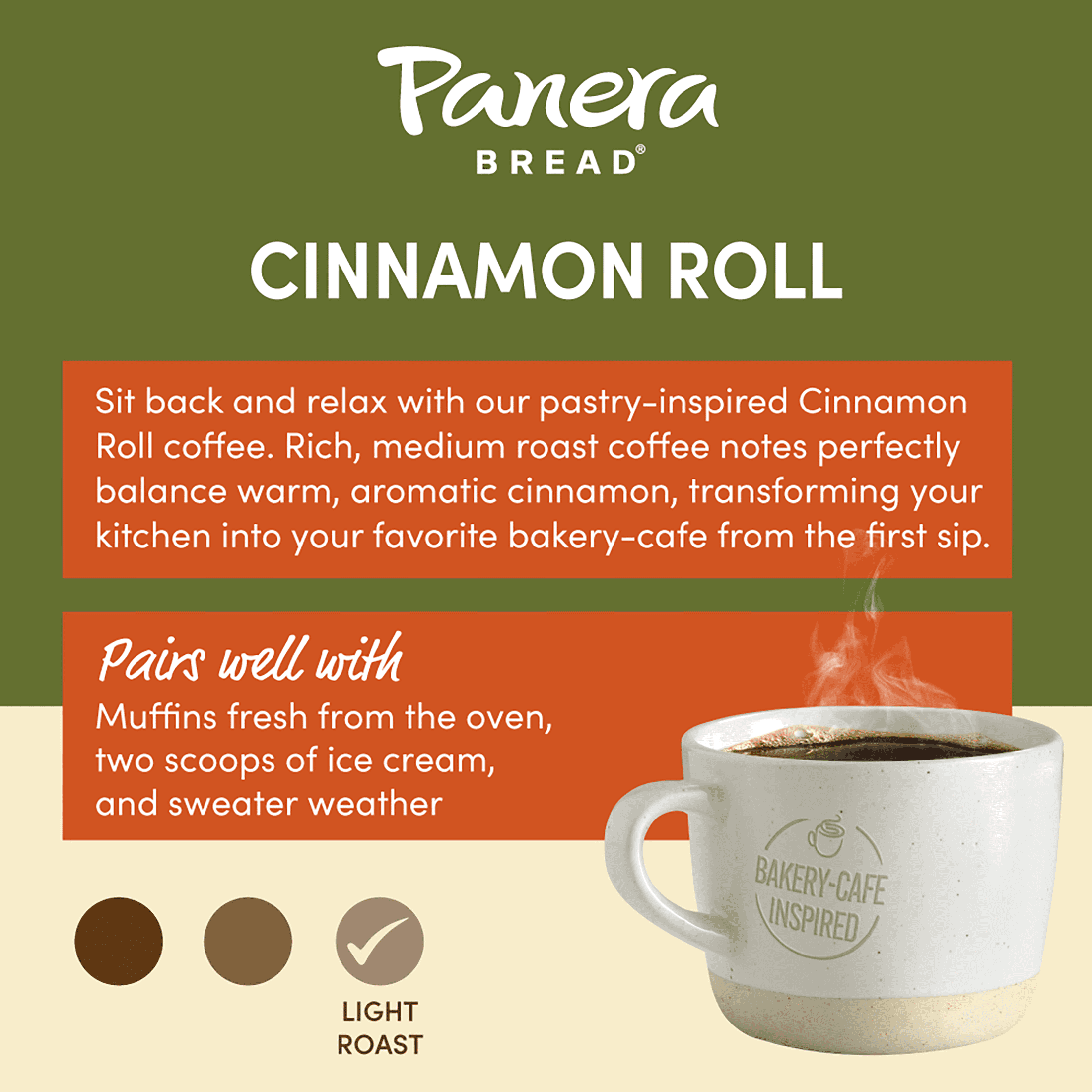 Panera Bread Cinnamon Roll Light Roast Ground Coffee, 100% Arabica Coffee, Bagged 12oz 6 ct Case (6 Bags)