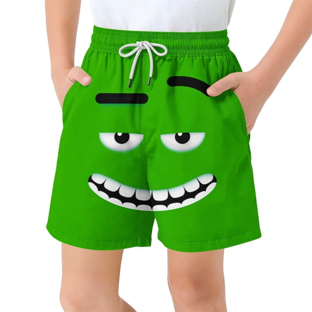 FcBaudy Children's Pocket Shorts Drawstring Elastic Printed Casual Swim Trunks five point pants