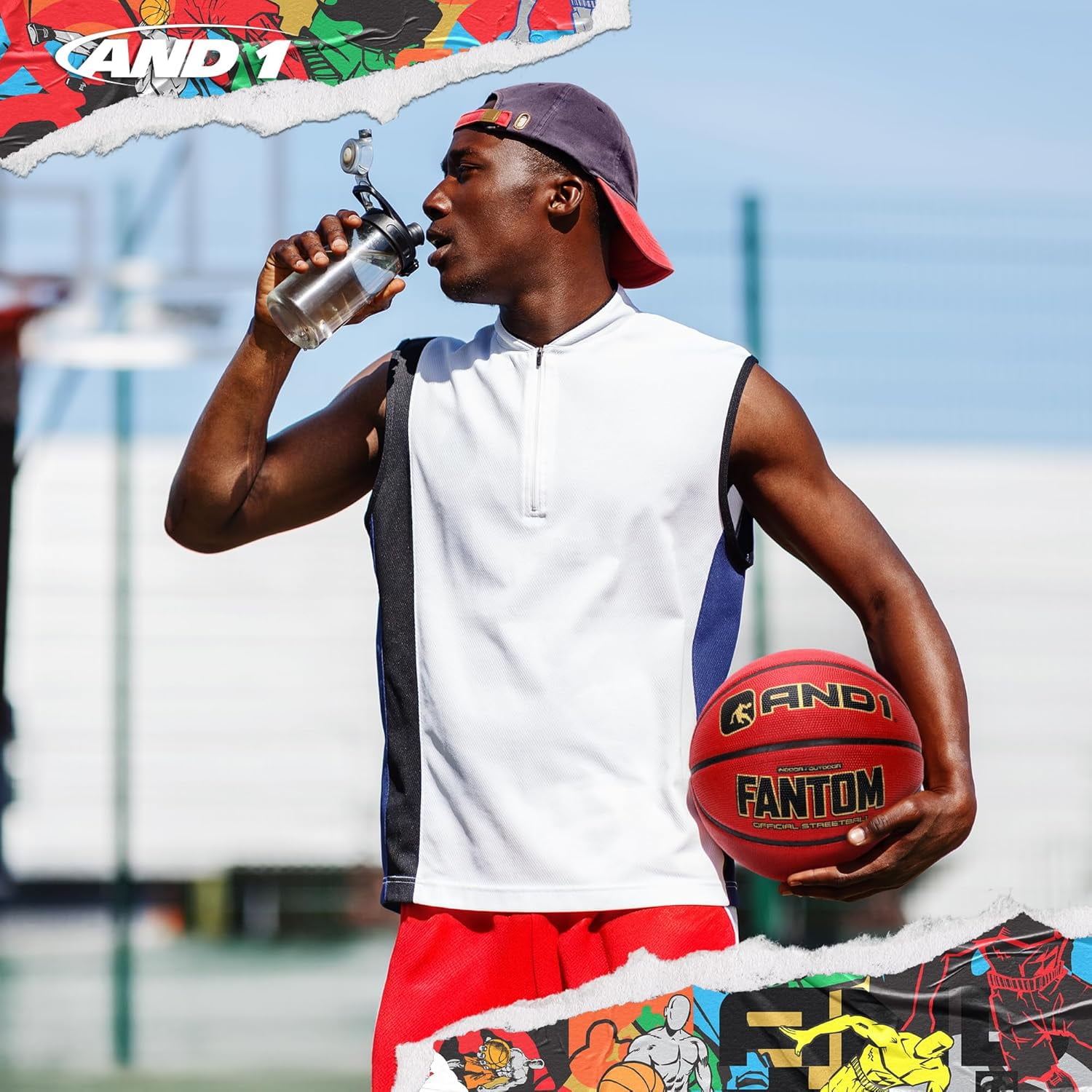AND1 Fantom Rubber Basketball: Official Regulation Size 7 (29.5 inches), Deep Channel Construction, Indoor/Outdoor Use