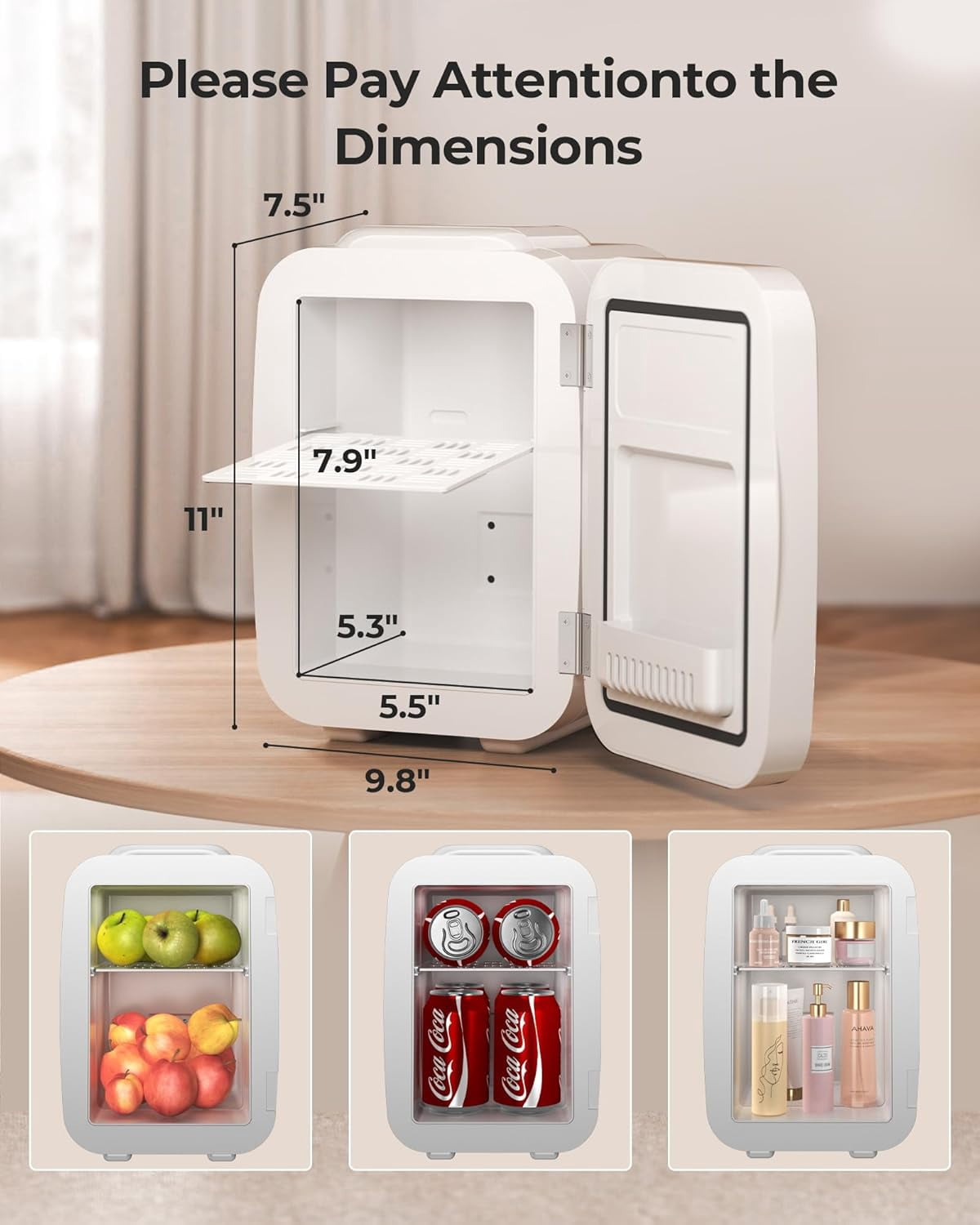 Fridge 4 Liter Portable Refrigerator for Car Office Dorm Fast Cooling Low Noise White