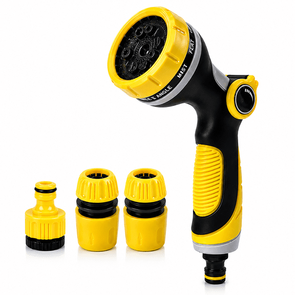10-Pattern Garden Hose Nozzle Spray Gun with Quick Connect Kit, Heavy Duty Water Sprayer with Thumb Control, Leakproof for Lawn Garden Car Washing (4-Piece Set)