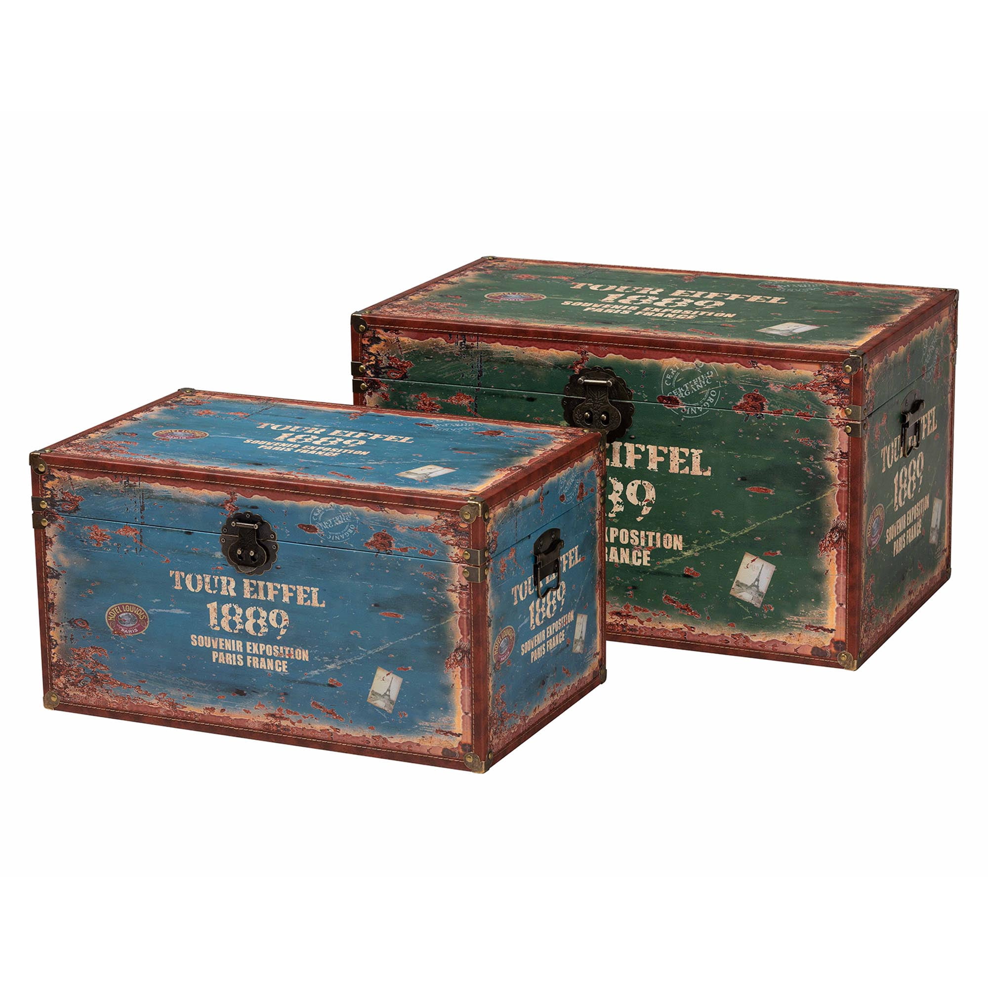 Baxton Studio WI13723 Sabeen Vintage Storage Trunk set 2-Piece 200 lb, Green Blue
