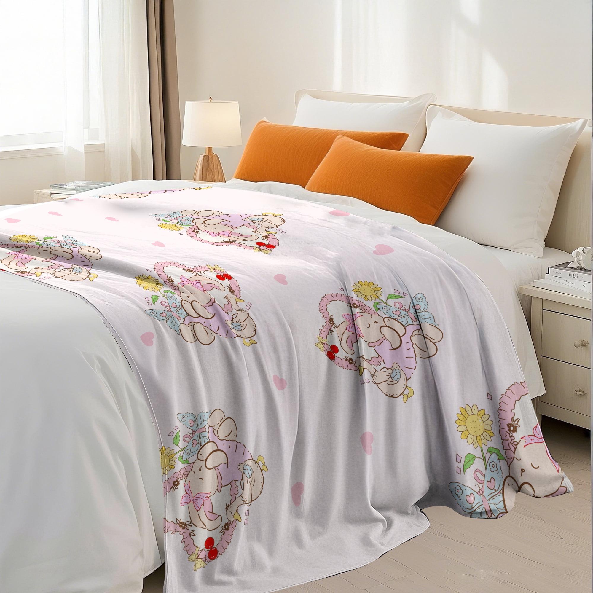 Flannel Fleece Throw Blanket, Soft Large Throw Blanket, Lightweight Cozy Plush Throw Blanket Fit Sofa Bed, 50"x60", Rabbit and Duck