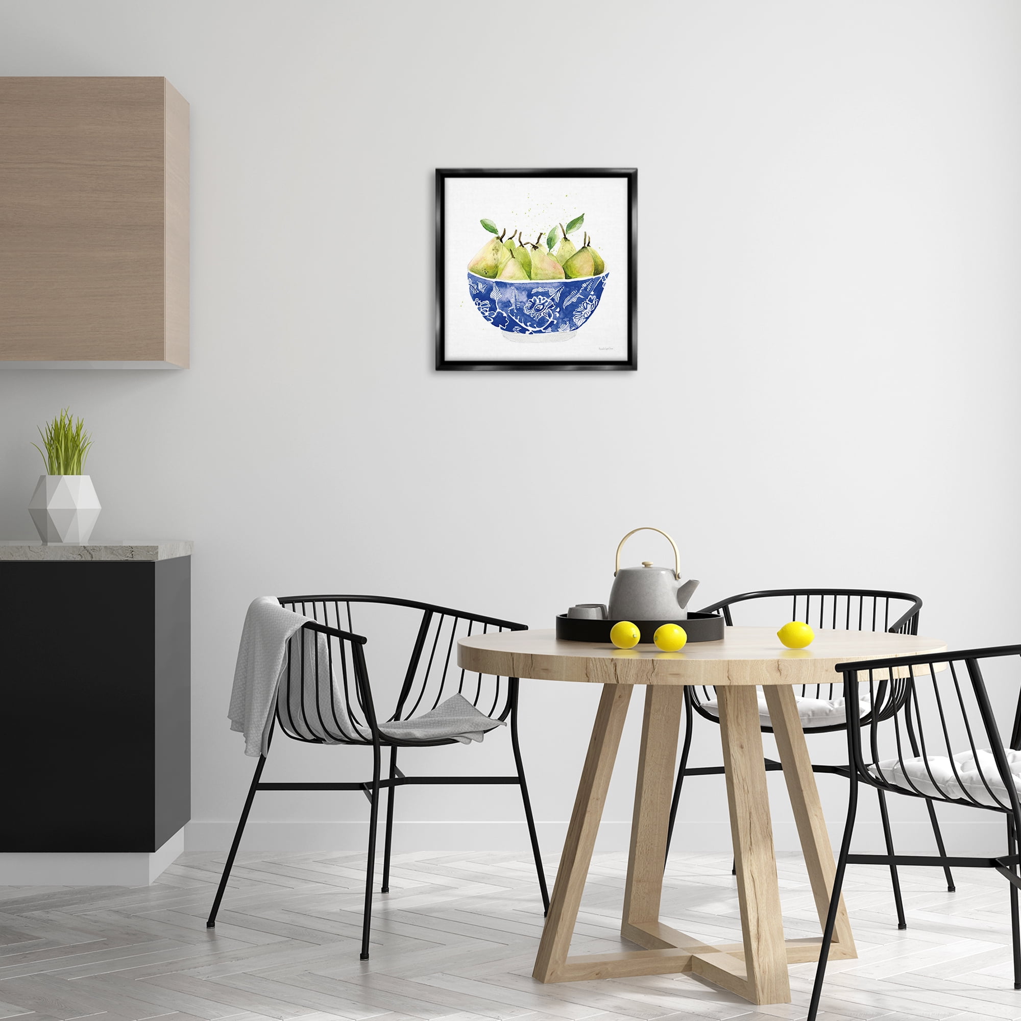 Stupell Industries Elegant Bowl of Pears Food & Beverage Painting Black Floater Framed Canvas Art Print Wall Art, 18 x 18