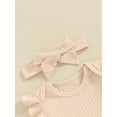 thumbnail image 6 of Bslissey Baby Girls 3Pcs Summer Outfits Short Sleeve Ruffled Romper + Elastic Waist Shorts + Bow Headband 0-18M Newborn Infant Solid Color Shorts Sets, 6 of 9