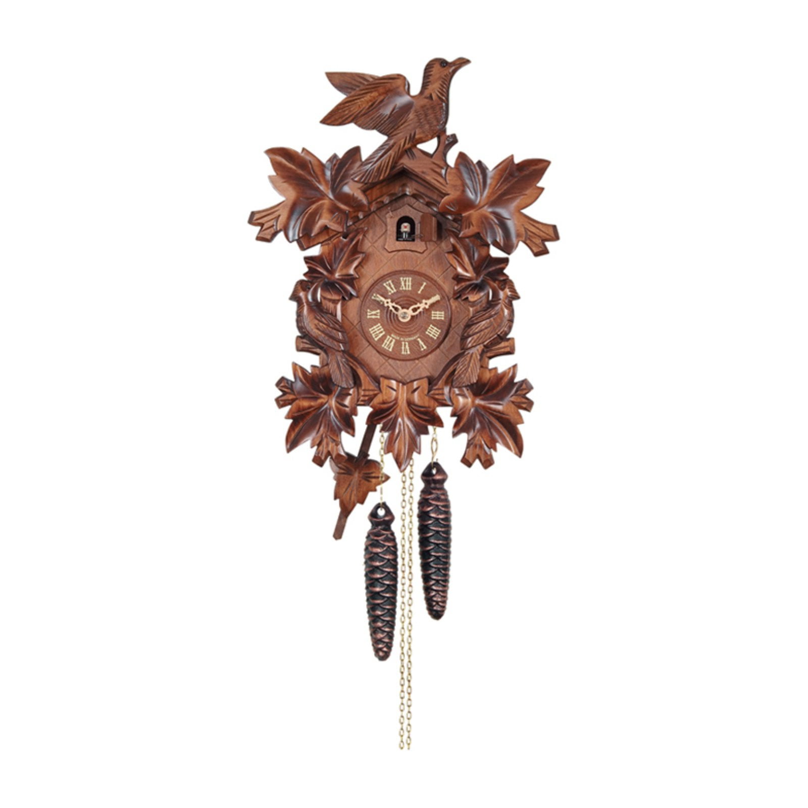 One Day Cuckoo Clock with Seven Handcarved Leaves & Three Birds