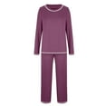 thumbnail image 6 of Iyufng Pajama Sets Loungewear for Women Fashion Casual Solid Round Neck Long Sleeve Top and Long Pant Homewear Sets,Sleepwear Sets,S-XXL, 6 of 8