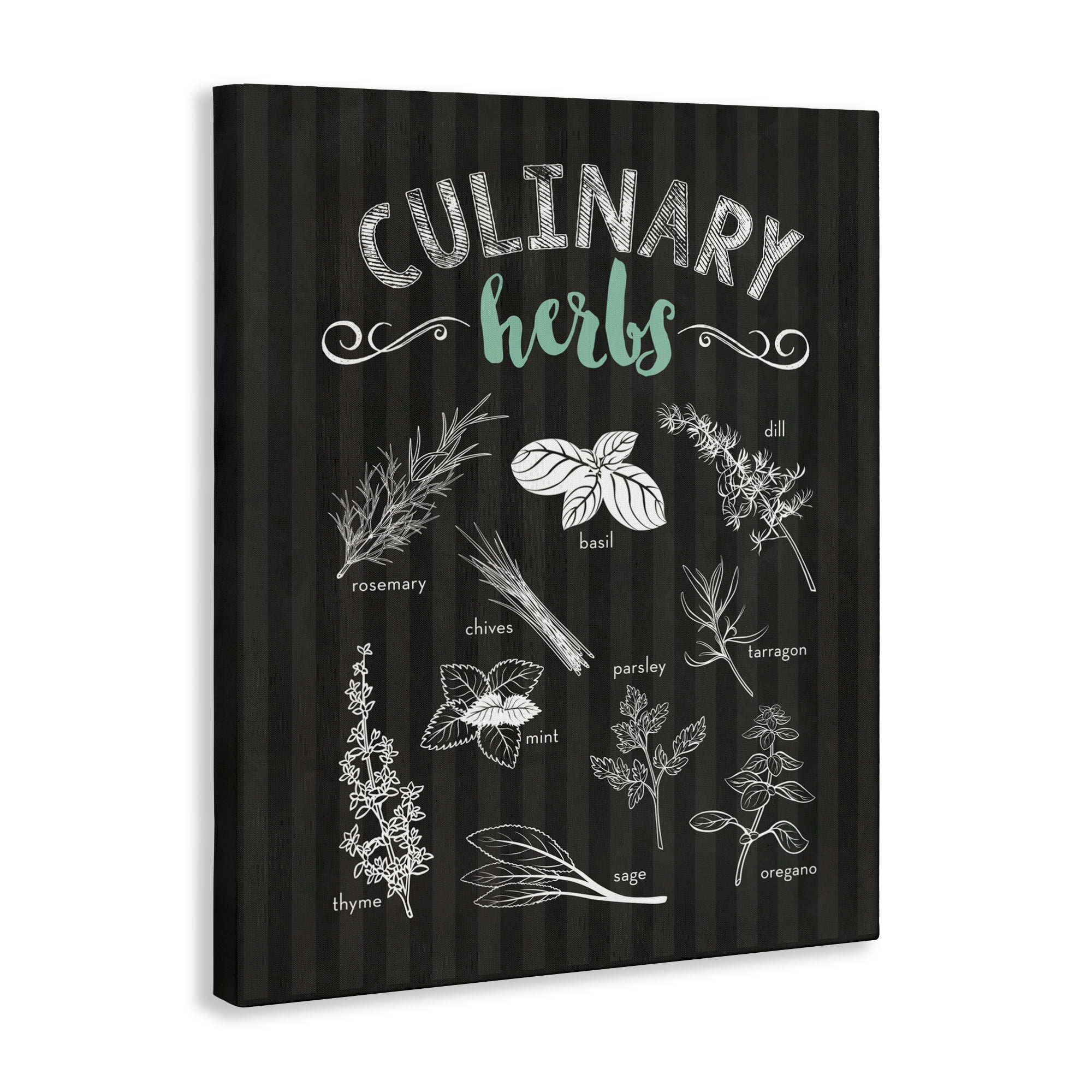 Culinary Herbs on Stripes Canvas Wall Art, design by Lettered and Lined