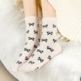 thumbnail image 2 of Women's 3-Pack Fuzzy Crew Socks with Allover Bow Pattern Soft Cozy Knit Winter Sock Set - Light Khaki, 2 of 2