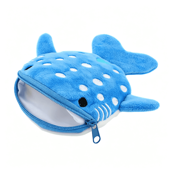 GASTROPOD 1 Pcs Shark Coin Purse, Plush Small Coin Pouch Cute Kawaii Wallet with Zipper Keychain Small Embroidered Funny Sea Cartoon Animal Change Purse for Women