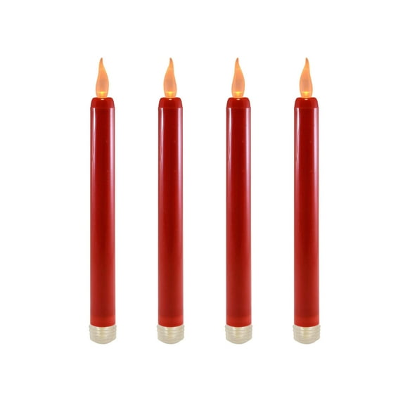 LumaBase Battery Operated LED Flameless Taper Candles - Set of 4 (Red)