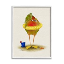 Stupell Fun Whimsical Bird Beach Tube Landscape Painting White Framed Art Print Wall Art