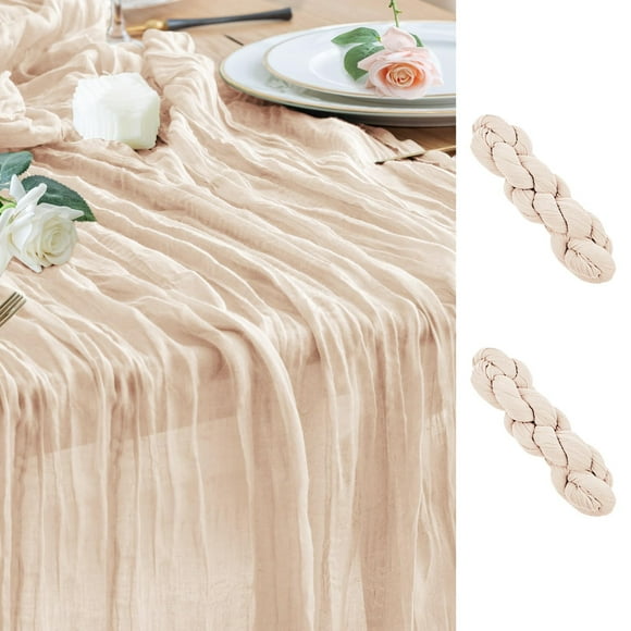 Estopilla Table Runner Wokceer de 10 pies, gasa bohemio, color beige, 2 unidades