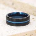 thumbnail image 4 of CUITING 8mm Tungsten Ring for Men Black Blue Wedding Bands with Center Groove Beveled Edges Size 4-17, 4 of 5