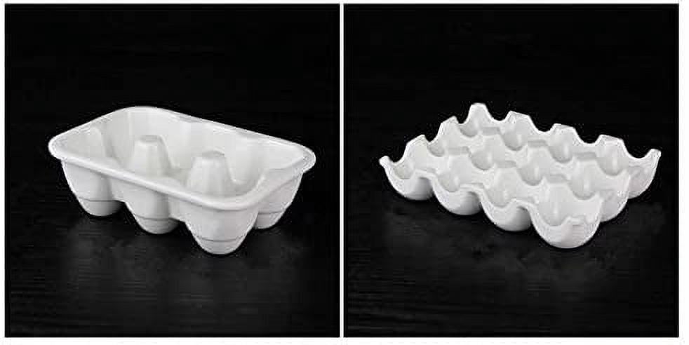 ABCISI 6 Cups Ceramic Egg Holder for Fridge, Egg Tray Holder, Pretty Egg Plate, Kitchen Restaurant Fridge Storage and Cookable Egg Porcelain Decorative Crate White-Heat Resistant