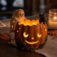 thumbnail image 7 of Halloween Pumpkin Ceramic Candle Holder with Ghost & Black Cat Decor, Spooky Glow Jack O Lantern Tea Light Candle Holder, Fall Halloween Table Centerpiece Decor for Home Bedroom Farmhouse, 7 of 7