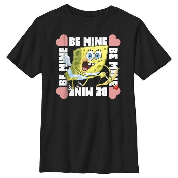 Boy's SpongeBob SquarePants Cupid Be Mine  Graphic Tee Black Large