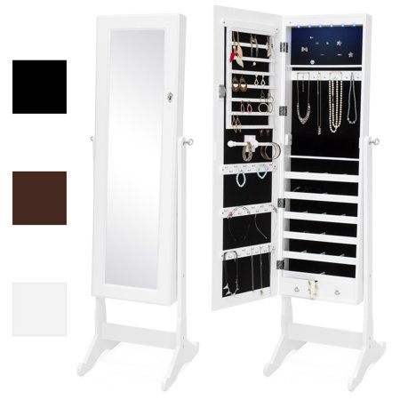 Best Choice Products 6-Tier Full Length Standing Mirrored Lockable Jewelry Storage Organizer Cabinet Armoire w/ 6 LED Interior Lights, 3  Angle Adjustments, Velvet Lining -